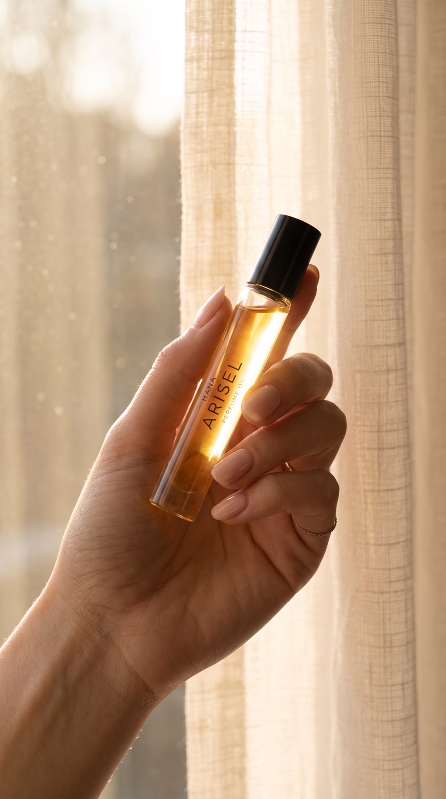 HANA ARISE perfume oil in warm morning light